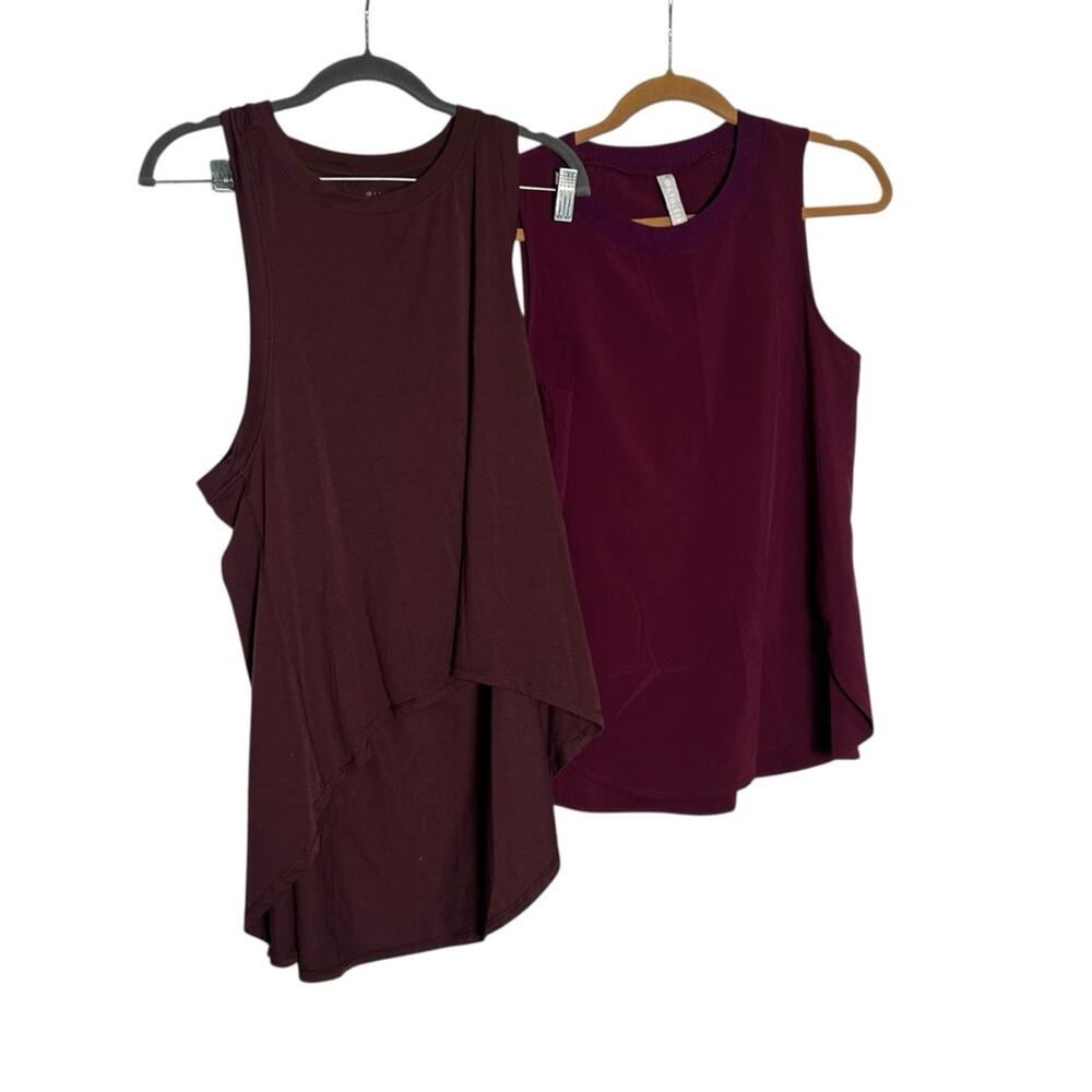 Athleta lot of 2 Dark Purple Scoop Neck Tank Tops High Low Athletic Shirts Small